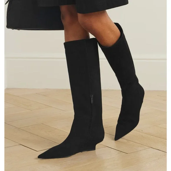 TOTEME Suede Sharp 40 Knee High Boot Black Size 37 - Picture 2 of 6